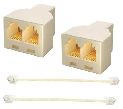 HAWAKA 2 Pack Telephone RJ11 6P4C 2 Way Adapter, RJ11 6P4C Male to Female Converter with 5 Inch Cable, Wall Adapter Jack Splitter for Fixed Line