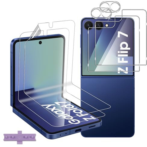 Lutree per Samsung Galaxy Z Flip 7 5G Vetro Temperato, 2+2+2 Pezzi Interna TPU Pellicola Protettiva+ Posteriore Vetro Protettivo+ Pellicola Fotocamera, Anti-Graffio Protezione Schermo per Z Flip7 5G
