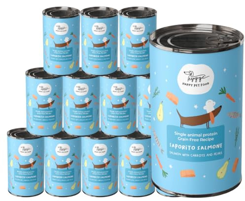 Cibo Umido per Cani senza Cereali | Scatolette Cane al Salmone 12 X 400g | Alta Qualità Monoproteico | Umido Cane Offerte Speciali | Sostenibile & Nutriente Hygge Dog