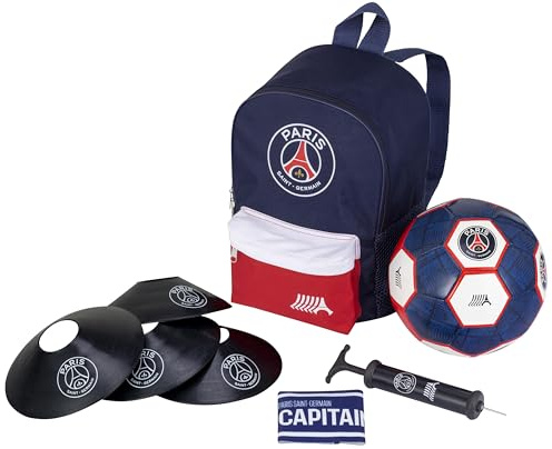 PSG Fußball-Set mit Ball + Tasche + Pumpe + Manschette + Kegel – Offizielle Kollektion Paris Saint Germain