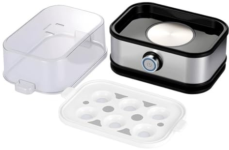 Homeponnew Cuiseur à œufs 6 en 1 en acier inoxydable pour ébullition, pochage, brouillage, cuisson à la vapeur et omelettes avec système d'arrêt automatique et plateaux lavables au lave-vaisselle