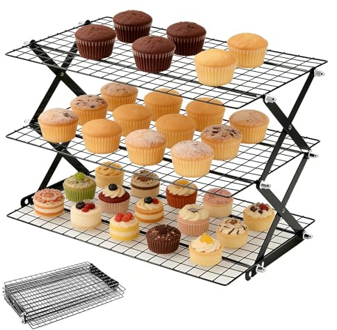Griglia di raffreddamento impilabile 43,5×25 cm, griglia per torte a 3 livelli, griglia per torte in acciaio inox, griglia di raffreddamento, griglia per torte impilabile Raffreddamento uniforme e