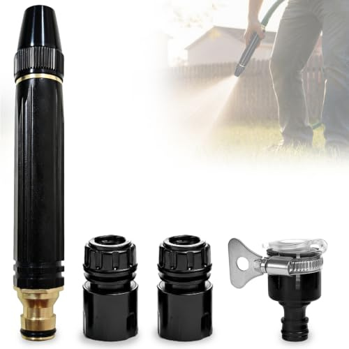 Heavy Duty Metal Adjustable High Pressure Garden Hose Nozzle, Multi Spray Modes Leak-Proof Jet Sweeper Spray Gun with Complete Connector Kit for Car Wash, Lawn, Patio and Yard Cleaning
