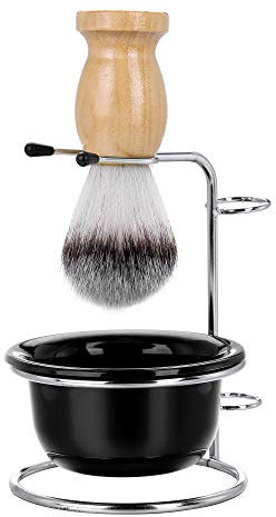 3 in 1 Badger Shaving Brush Set with Plastic Shaving Soap Bowl & Stainless Steel Shaving Stand Shaving Cleaning Tool Kit for Men Salon Home Travel Use