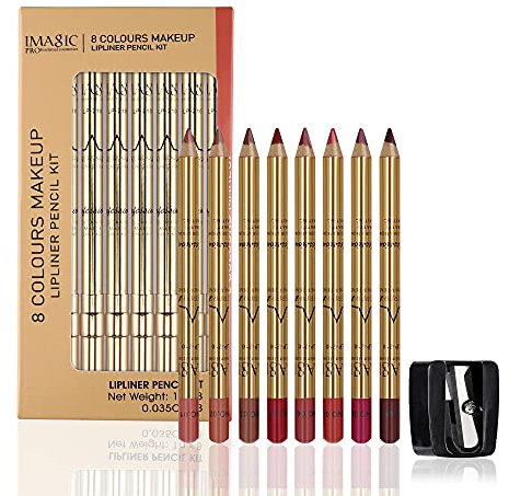 CCbeauty Lip Liner Pencil Makeup Matte Lip Liner Pen Waterproof Long Lasting Lipstick Liner Slim 8 Color Set with Sharpener
