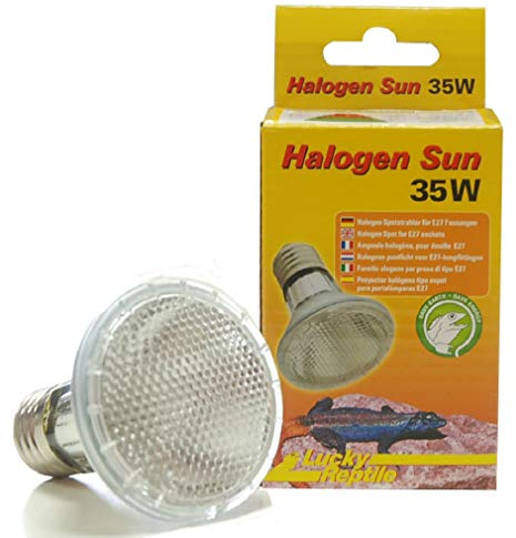 Lucky Reptile Halogen Sun Paquete de 2 - Calentador 35 W para portalámparas E27 - Bombilla de halógeno para Reptiles - Lámpara de terrario con Espectro de luz Diurna - Lámpara de Calor Regulable