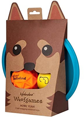 Waboba Woofgames Pet Dog Toys Set - Interactive Boredom Relief Toy Bundle with Rubber Flying Disk & Dog Balls, Throw & Fetch Toys for Puppies & Dogs - Multipack of 3 Toys