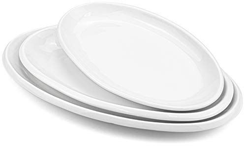 Foraineam Set of 3 Sizes Porcelain Oval Serving Platters White Dinner Plates Serving Dishes for Party, Dessert, Sushi, Fish