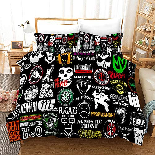 GDGM Punk Bettwaren-Sets Für Kinder,Bettwäsche Jugendliche Rock Style135x200 cm Kissenbezug 75x50 cm,Mikrofaser Bettbezug Mit Reißverschluss Set,bettwäsche 3teilig (04,135x200cm-2pcs)