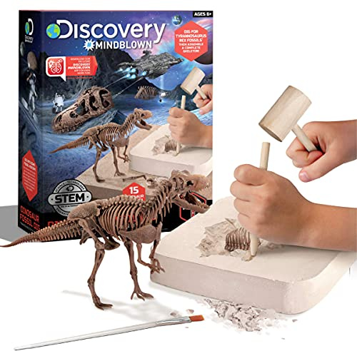 Discovery #MINDBLOWN 15 Piece Dinosaur 3D Fossil Dig Excavation Kit, T-Rex Skeleton Puzzle, Dig for Bones with Included Tools