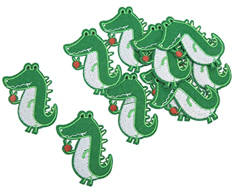 Hztyyier 10 stycken lappar att stryka, broderade applikationer för att stryka på själv, broderade lappar för skjortor, jeansjackor (grön krokodil)