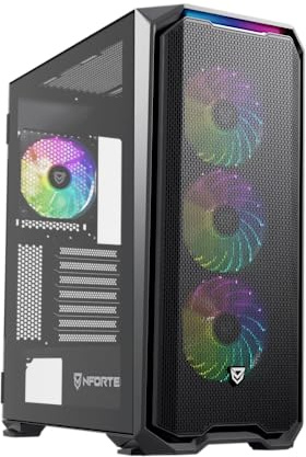 Nfortec Krater X Torre Gaming E-ATX con 4 Ventiladores A-RGB, Frontal mallado, controladora RGB – Color Negro