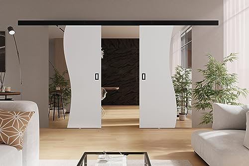 KIER FURNITURE Doppelwandige Schiebetüren mit Spiegeln FALA DUO – Schiebetür Komplettset Schiene Komplettset Mit Tür – Zimmertüren Mit Zarge Komplett - B212xH205xT1,6 cm - Weiß