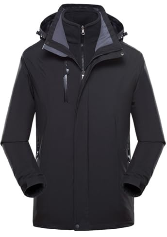 Lifup Chaqueta de Invierno 3 en 1, Chaqueta De Esquí Con Capucha Hombre, Abrigos Térmicos Exteriores Abrigos con Capucha Desmontable Negro XXL