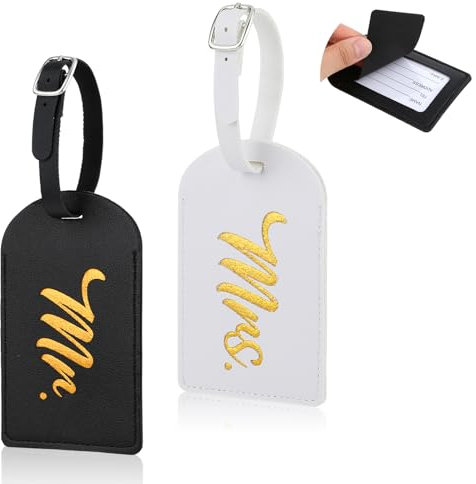 Jeffdad 2 Stücke Kofferanhänger Flugreise, Herr und Frau Gepäckanhänger Flitterwochen Reisegepäckanhänger für Hochzeit Kofferanhänger Hochzeit mit Adressschild Koffer Tag