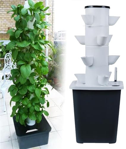 ZYJIX Hydroponics Tower Garden Hydroponik-anbausystem Aeroponics-anbauset Für Kräuter, Obst Und Gemüse Mit Feuchtigkeitspumpe, Adapter, Netztöpfen, Timer Für Kräuter, Obst Und Gemüse(Size:30holes)