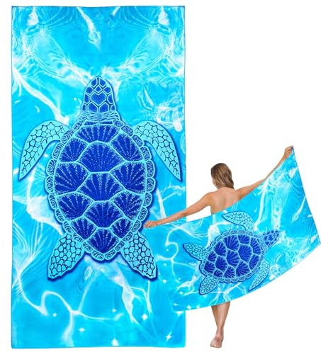 Mienocol Large Quick Dry Microfibre Beach Bath Towel for Adult,Blue Turtle Sand Free Beach Towel with Bag,Lightweight Gym Yoga Sports Towel,Compact Travel Summer Beach Towel for Women Men