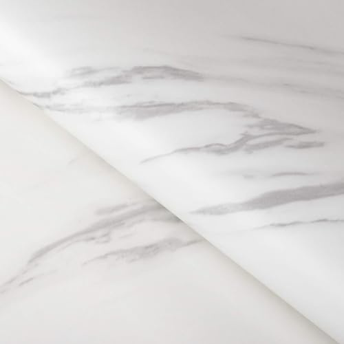 FunStick 90 cm x 5 m White Marble Wallpaper - Self-Adhesive Modern Grey Marble Look Film for Living Room, Kitchen & Worktop