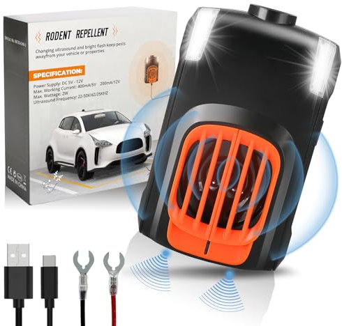 Baoduu Marderschreck Auto - 2025 Upgrade 3 Modi mit Ultraschall 20-50kHz & Blitzlicht, Autozubehör Marder Abwehr, Mobile Typ-C Marderabwehr Effiziente Langzeit Marderschutz für Auto, Dachboden, Haus