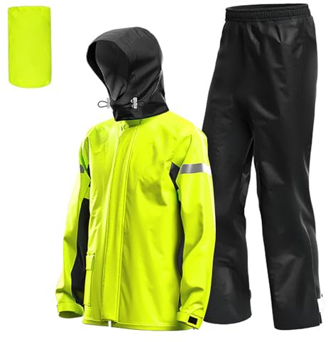 Kavolet Motorcykel regndräkt herr, cykel regnkläder vattentät vindtät utomhus reflekterande ventilerande regnrock för cykling cykling camping vandring (regnjacka + byxor)