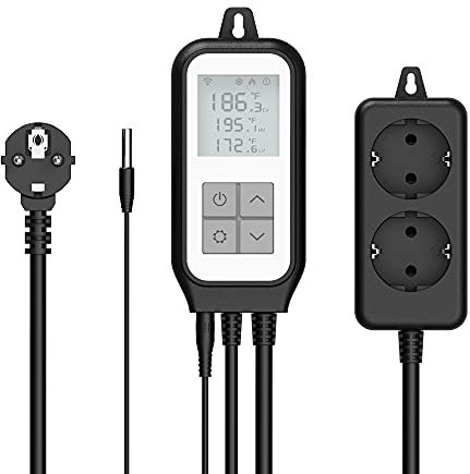 Temperaturregler Wasserdichter Panel-Thermostat für Gewächshaus, Aquarium, Inkubator, Terrarium,Tuya Digital Sensor Stecker für Reptilien Fermenter Zucht Zucht Wärme Matte, -30~105℃,10A 1250W