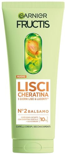 Garnier Fructis Balsamo, Per Capelli Lisci e Lucenti a Lungo, Effetto Anti-Crespo, Trattamento Lisciante alla Cheratina Vegetale e Olio di Argan, Lisci Cheratina, 200 ml