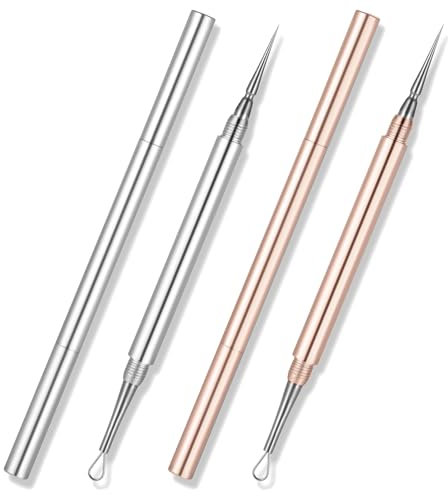 Mitesserentferner 2 Stück Komedonenquetscher aus Rostfreiem Edelstahl 0,01 Mm Nadelspitze Pickel Ausdrücken Werkzeug,Doppelkopf-Design für Die Gesichtspflege(Roségold+Silber)