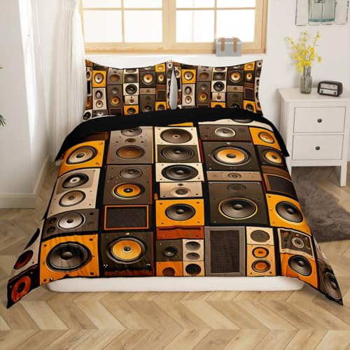 Feelyou Audio Bedding Set King Size, Cassette Tape Comforter Cover for Kids Boys Girls Audio Tape Duvet Cover Music Theme Bedspread Cover Microfiber Bed Set with 2 Pillow Case (No Comforter)