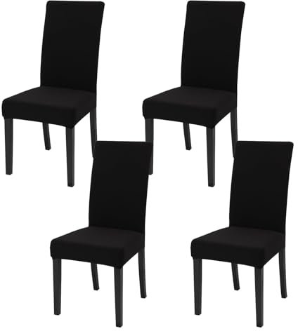 FRKOKRFA Stuhlhussen 4er Set Dehnbare Esszimmer Stuhlberzug, Abnehmbare Waschbar Stuhlübezug, Moderne Elastische Hussen für Haus, Hotel, Bankett, Partys Deko und Hochzeit (Schwarz)