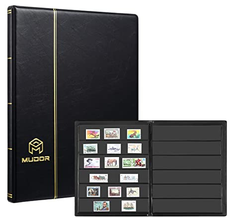 MUROAD Álbum de sellos, 6 filas y 120 bolsillos, libro de colección de sellos para coleccionistas, 10 hojas, libro de stock, negro (6 filas)