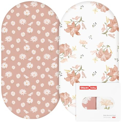 GLLQUEN BABY lakan spännlakan för babysäng 2-pack, madrasskydd för löpgaller, Oeko-tex100 Moseskorg barnvagn, baby spännlakan överdrag (blomma)
