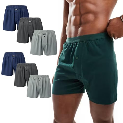 Trenzeo Men’s Boxer Shorts 6-Pack – Soft Cotton Underwear for Men, Loose Fit with Button Fly Breathable & Comfortable Men’s Boxers Multipack
