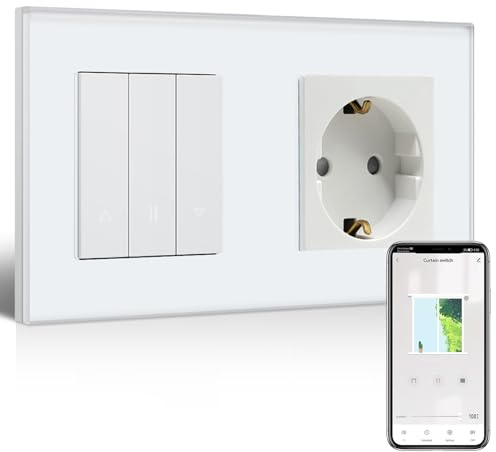 BSEEDLIFE Smart Interruptor WiFi de Persiana Empotrado, Enchufe Normal, Enchufe Schuko + Inteligente Para Persianas, Compatible con Alexa y Google Home, Requiere Cable Neutro, Blanco
