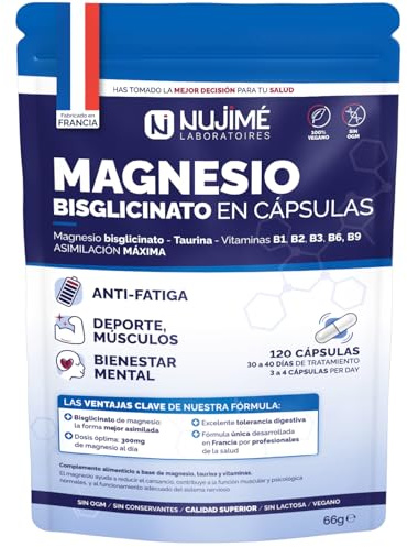Magnesio Bisglicinato + Vitamina B6 e Taurina | Dosaggio ideale 300 mg al giorno | Migliore assorbimento rispetto al Magnesio Marino | Fatica, Benessere mentale | Cura di 30 giorni | 120 capsule (120