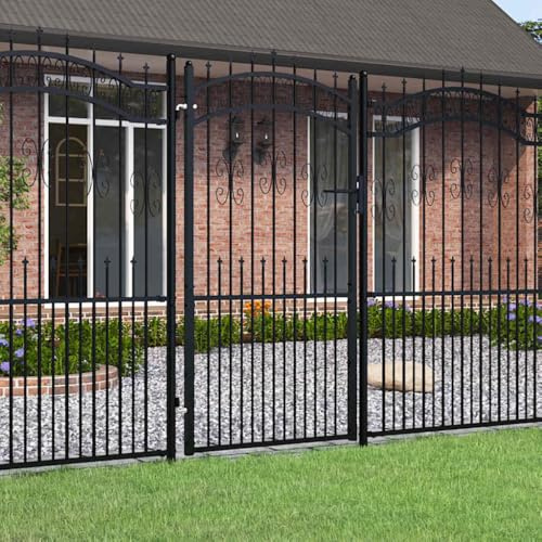 Cancello per Recinzione in Acciaio Verniciato a Polvere, con Punte a Lancia, Serratura a Sgancio Rapido, Cancello Giardino Esterno, Portoncino Ingresso Esterno, Cortile e Ingresso,Nero, 103x225 cm