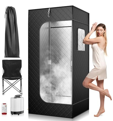 Sauna da Casa, 9 Impostazioni di Temperatura e Sauna Portatile per Tutto il Corpo, Dotata di Motore a Vapore da 3L e 1000W, Sauna a Vapore per Disintossicazione, Relax (180x85x85cm)