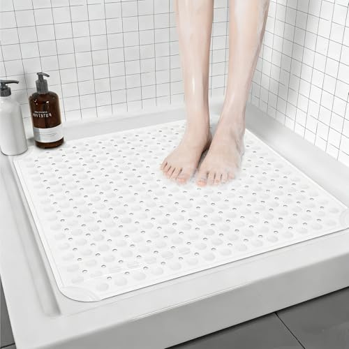 Freyeeti Tapis de Douche Antidérapant 80x80cm, Insert de Douche Souple en TPE avec Trous de Drainage et Ventouses, Lavable en Machine, pour Salles de Massage, Saunas et Salles de Douche