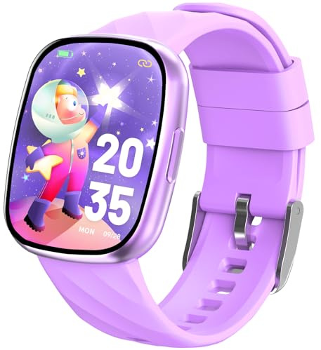 PTHTECHUS Smartwatch Bambini - 1.75 Orologio Smartwatch Bambini Fitness Tracker Impermeabile con 100+ Modalità Sportive, Giochi e Contapassi, 4-12 Anni Ragazze e Ragazzi (9D-3S-S60K-Purple)