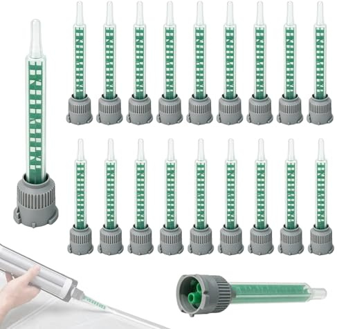 20 boquillas mezcladoras estáticas 1:1 para pistola de aplicación, compatibles con pegamento 2K, resina epoxi, adhesivos de plástico y pegamentos de dos componentes