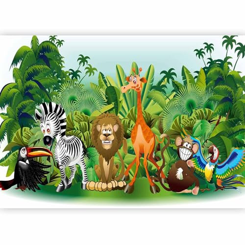 murando - Papier peint panoramique chambre d'enfant 350x256 cm - Pour enfants jungle lions nature perroquets plantes animaux girafes enfant d'âge préscolaire e-B-0012-a-a