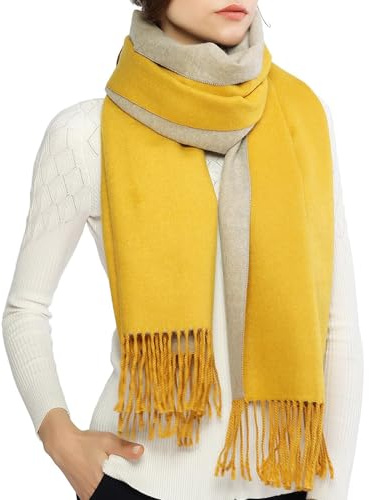 RIIQIICHY Invierno Reversible Bufanda Pashmina Chal Fiesta para Mujer Grande Amarillo y Gris Pañuelos Fular Foulard Estolas