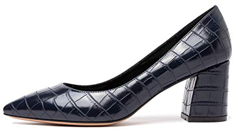 Castamere Mujer Puntiagudas Medio Tacón Cuero Interior Zapatos de Tacón 6CM Azul Oscuro Grieta Zapatos EU 40.5