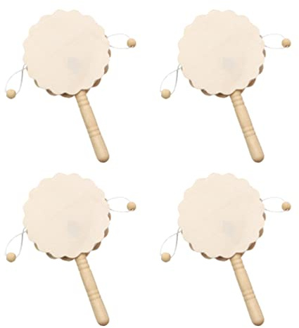 TOYANDONA 4pcs Kid Monkey Drum DIY Rattle Drum Unfinished Wood Toy Mini Shaking Toy Mini Percussion Instrunment for Baby Kid