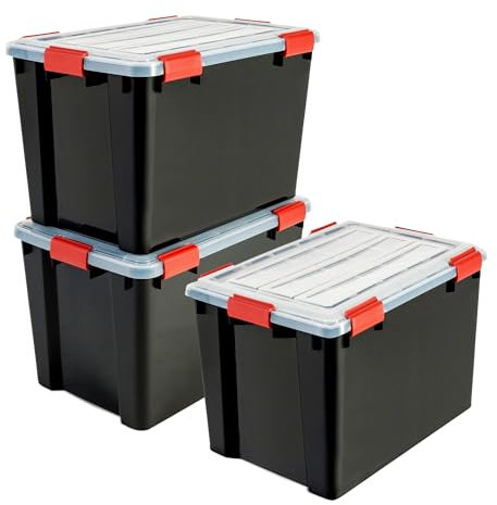 Iris Ohyama Luftdichte Kunststoff-Aufbewahrungsboxen mit Deckels, 70L, 3er-Set, Schwarz, Hermetischer wasserdichter Verschluss, Robuste Schnappverschlüsse, Stapelbar, Staubschutz, BPA-frei, DDAT-LD