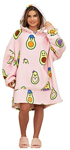 Dreamscene Avocado Oversized Hoodie Blanket Sweatshirt Soft Sherpa Heart Fleece Throw Cosy Wearable Hooded Blanket Big Jumper - Soft Blush Pink, One Size Fits All - Adults Kids Men Women