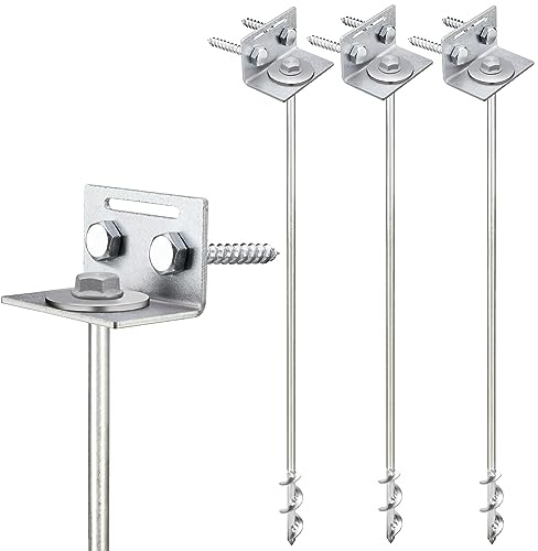Ground Anchors Screw in - 24 Set of 4 with Brackets and Drill Bit - Earth Anchors - Mobile Home Anchors - Storage Shed Anchor Kit - Swing Set Anchors for Metal Swing Set - Playset Anchor - Tie Down