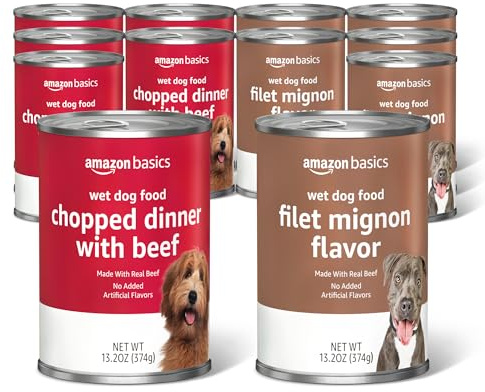 Amazon Basics Chopped Ground Dinner Wet Dog Food Variety Pack, Filet Mignon Flavor and with Beef, Made with Natural Ingredients, 13.2oz Cans (Pack of 12)