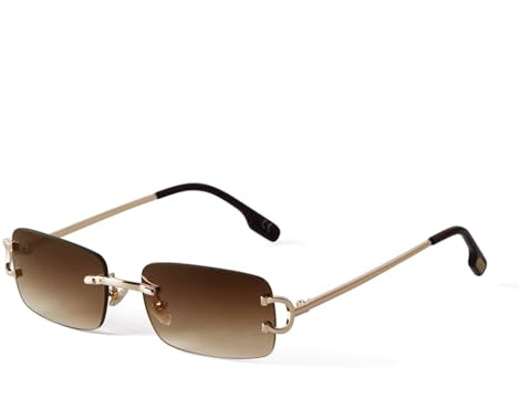 ADEWU Sunglasses Retro Vintage Glasses Rimless UV Protection Slim Rectangular Sunglasses Men Women Unisex, Small