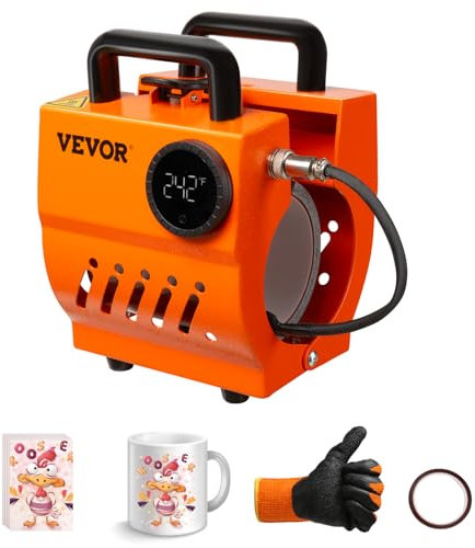 VEVOR Mug Sublimationspresse Mug Presse 11-15 oz, 350 W Mug Bedrucken Sublimationspresse Max 11 cm Hohe, Φ 8,2-8,7 cm Tragbare Tassenpresse Maschine, Becherpresse mit Handschuhen, Sublimationspapier