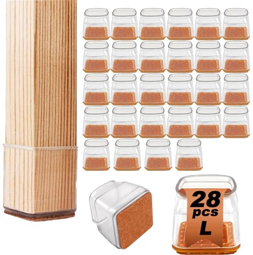 28 Stück Stuhlbeinkappen Eckig, Schutzkappen für Stuhlbeine mit Filz, Bodenschoner für Stühle, Silikon Stuhlbeinschoner Zum Schutz von Böden, Groß(30-40mm)